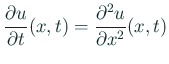 $\displaystyle \frac{\rd u}{\rd t}(x,t) =\frac{\rd^2 u}{\rd x^2}(x,t)$