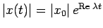 $ \left\vert x(t)\right\vert=\left\vert x_0\right\vert e^{\mathrm{Re}\;\lambda t}$