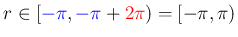 $r\in[\textcolor{blue}{-\pi},\textcolor{blue}{-\pi}+\textcolor{red}{2\pi})
=[-\pi,\pi)$