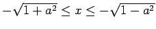 $ -\sqrt{1+a^2}\le x\le-\sqrt{1-a^2}$