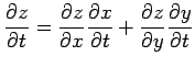 $\displaystyle \frac{\rd z}{\rd t}=
\frac{\rd z}{\rd x}\frac{\rd x}{\rd t}
+
\frac{\rd z}{\rd y}\frac{\rd y}{\rd t}
$