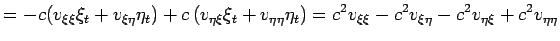 $\displaystyle =-c(v_{\xi\xi}\xi_t+v_{\xi\eta}\eta_t) +c\left(v_{\eta\xi}\xi_t+v...
...eta}\eta_t\right) =c^2 v_{\xi\xi}-c^2v_{\xi\eta}-c^2v_{\eta\xi}+c^2v_{\eta\eta}$