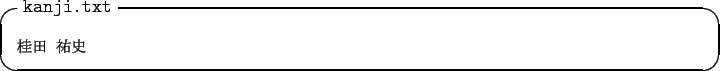 \begin{itembox}[l]{\texttt{kanji.txt}}\footnotesize\begin{verbatim}$B7KED(B $BM4;K(B\end{verbatim}\end{itembox}